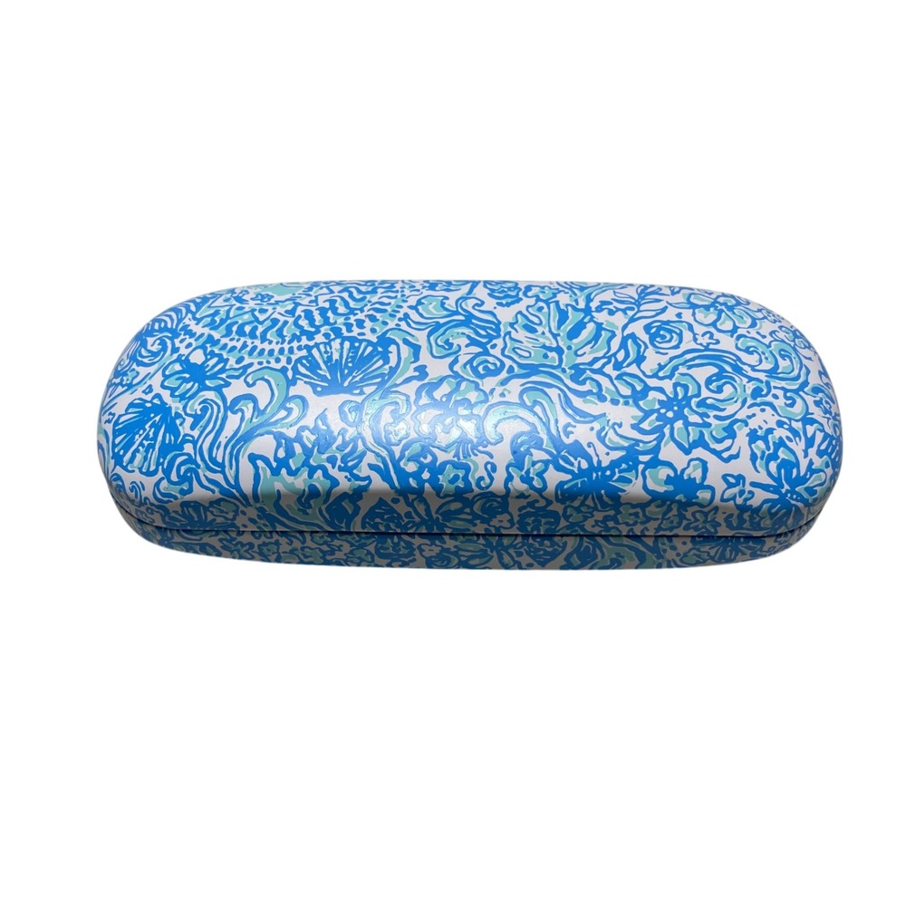 Lilly Pulitzer Eye Glass Clam Shell Case Hard Blue White‎ Floral Pattern